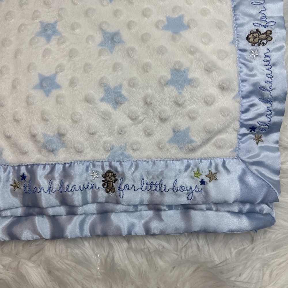 $34 🌙 Carters Baby‎ Blanket Blue Stars Monkey Thank Heaven For Little Boys - Picture 2 of 5